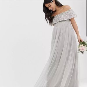 NWT MAYA MATERNITY Bardot Sequin Tulle Maxi Dress